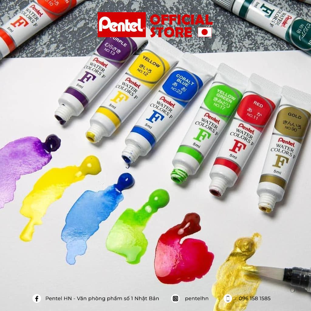 Màu Nước Dạng Tuýp Pentel Water Color WFRS | Vẽ Được Trên Nhiều Chất Liệu | 12 màu/18 màu/24 màu