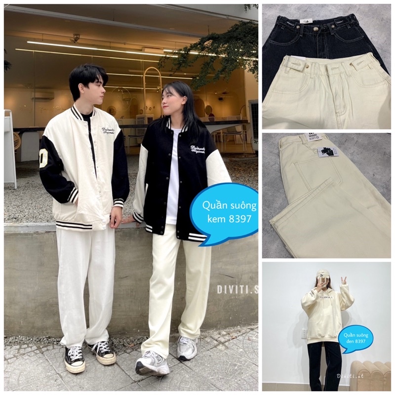 Quần jeans suông 8397 màu đen và kem