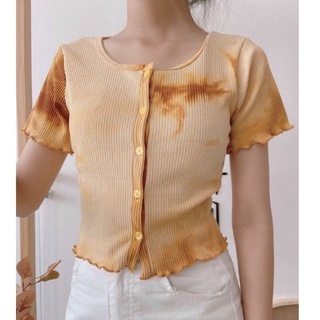 Áo croptop thun gân loang cúc gài thật