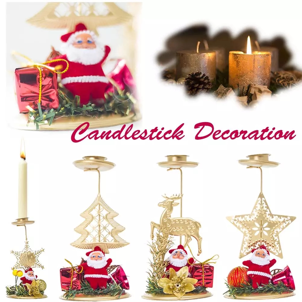 Christmas Candle Holder/Santa Snowflake Iron Candlestick Ornament/Home Desktop Decoration