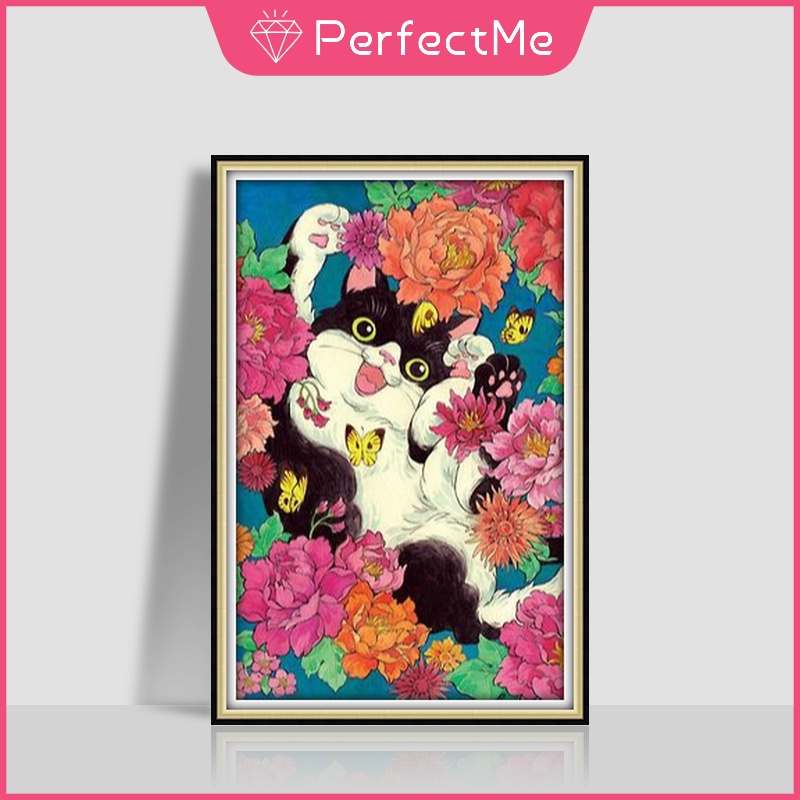 Bộ Tranh Đính Đá 5d Tự Làm 40x60cm Hình Mèo Con Đáng Yêu