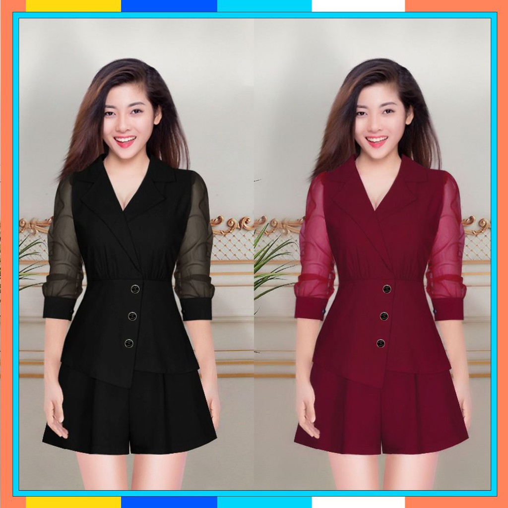 Set Đồ Nữ 💝FREESHIP💝 Set nguyên bộ quần giả váy áo rời tay lỡ phối lưới dây kéo lưng xinh xắn J1127