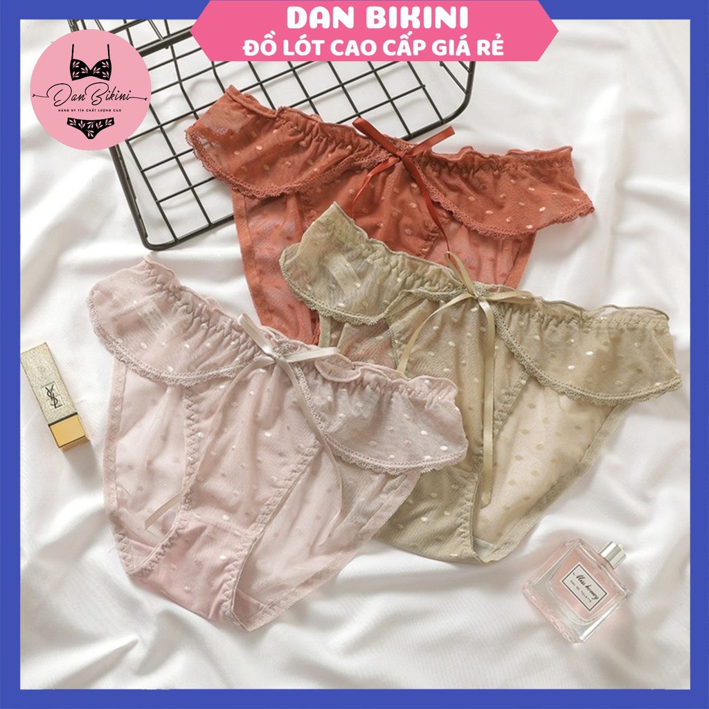 Quần Lót Nữ ❤️FREESHIP❤️ Quần Lót Ren Nữ họa tiết chấm bi viền bèo phối nơ điệu đà mã 0402