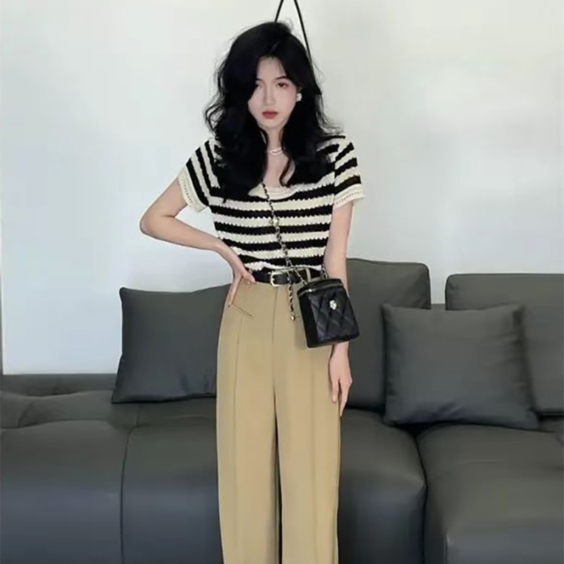 QADCOL  Áo Dệt Kim Ngắn Tay Thời Trang Mùa Hè Hàn Quốc Cho Nữ