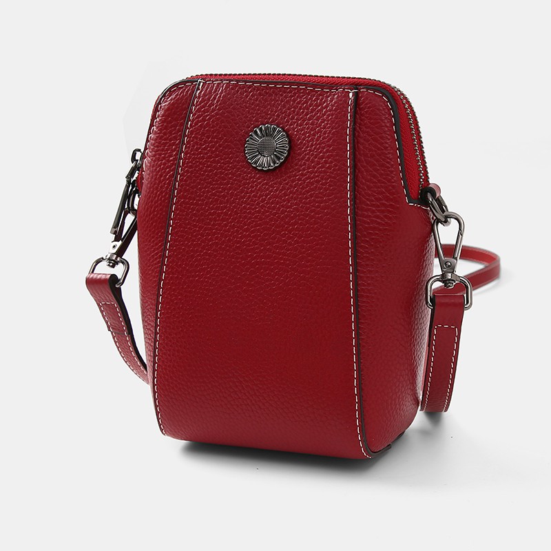 Túi đeo nữ đính logo hoa cúc da bò thật nhiều màu