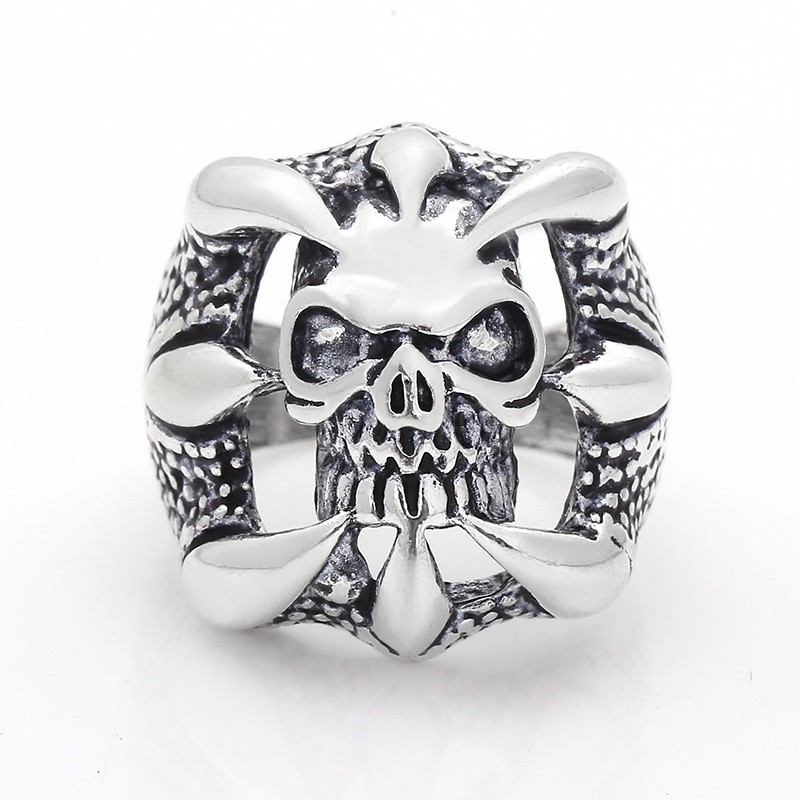 Nhẫn nam thép không rỉ đầu lâu phong cách Gothic