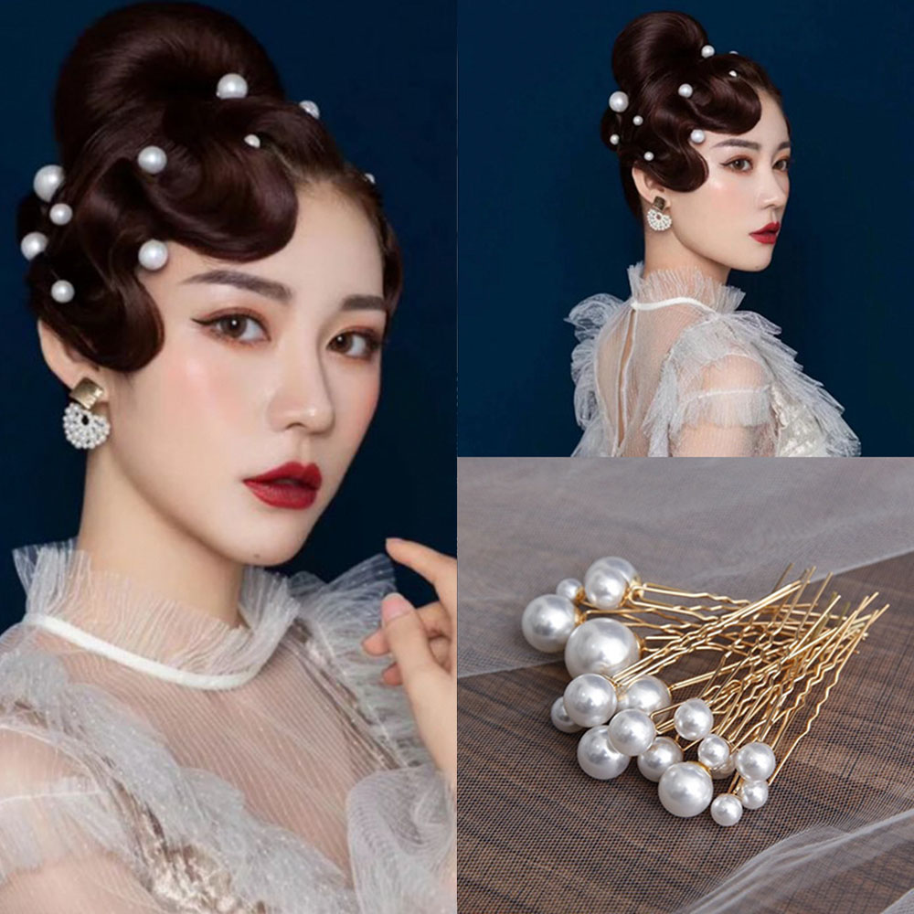 Bộ 18 Trâm Cài Tóc Chữ U Đính Ngọc Trai Nhân Tạo Sang Trọng Cho Cô Dâu