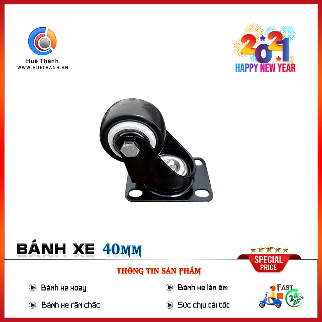 Bánh xe 40mm xoay, độ bền cao, giảm tiếng ồn, nhựa cứng cao cấp, đảm bảo chất lượng, nhiều mẫu mã, giao hàng uy tín