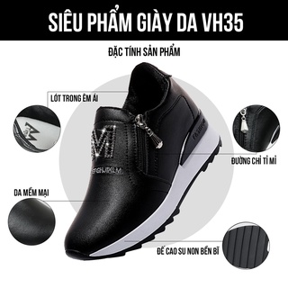  Giày lười nữ chất liệu da vải slip on kiểu mọi đế cao màu trắng độn đế bảo hành 1 năm VH35 Timanvn 
