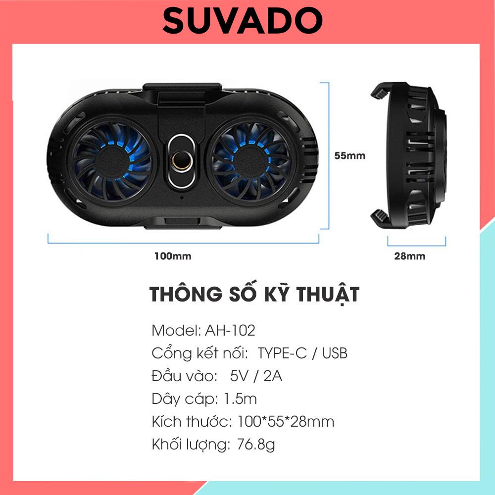 Quạt tản nhiệt điện thoại Gaming sò lạnh memo 2 quạt giá rẻ Livestream  quay TIKTOK AH102 SUVADO