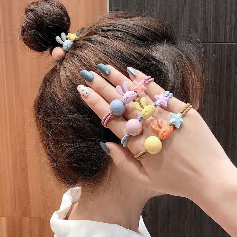 Dây buộc tóc WE FLOWER co giãn thiết kế thỏ hoạt hình xinh xắn đáng yêu dành cho bé gái