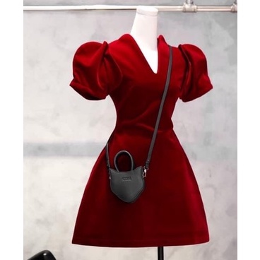Đầm noel vải nhung màu đỏ đô cao cấp - Pana Dress