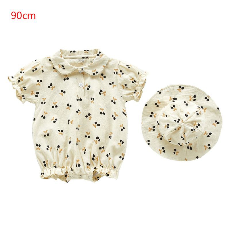 Set 2 Món Áo Liền Quần &amp; Mũ Trùm Đầu In Hoa Cho Bé Sơ Sinh