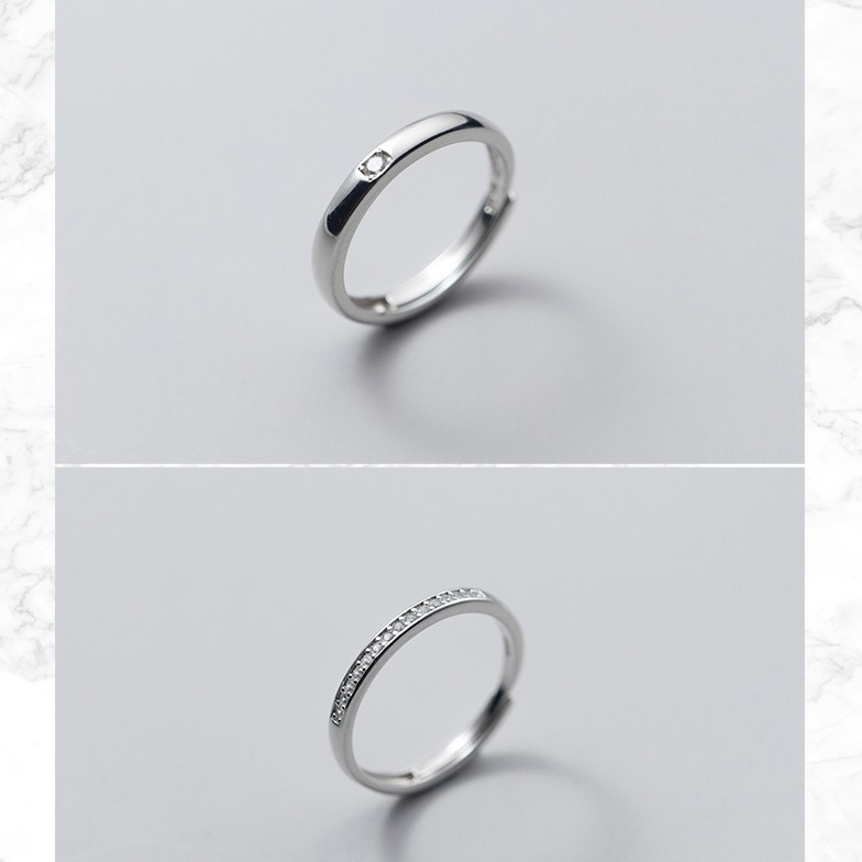 Nhẫn đôi nhẫn cặp nam nữ có khắc tên theo yêu cầu bạc s925 basic đính đá Cá jewelry NĐ6