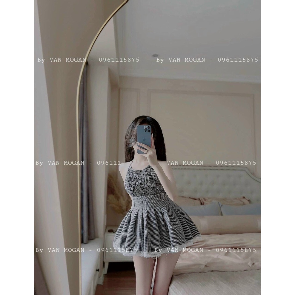 sét yếm karo váy xòe viền ren hot