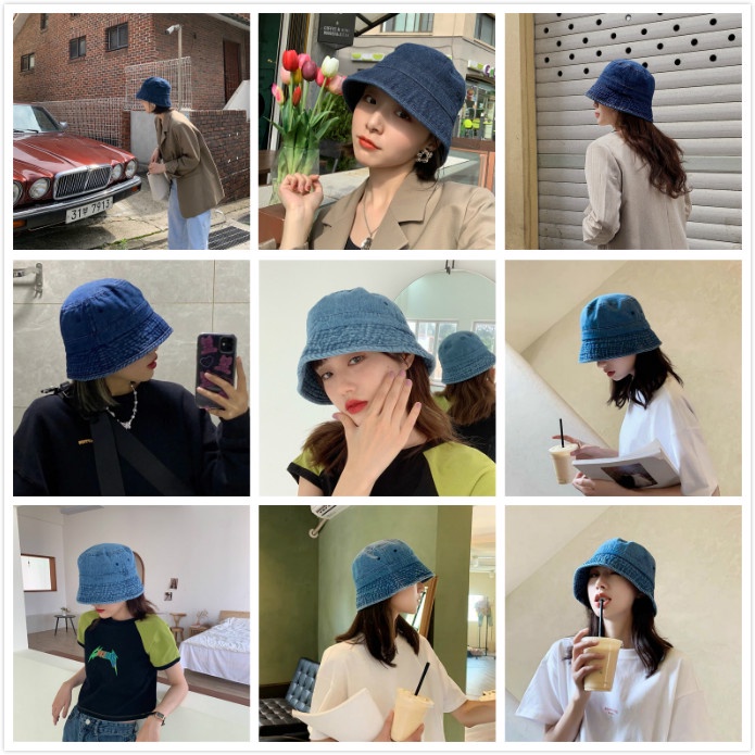 Nón tai bèo vải cotton màu xanh dương phong cách cao bồi cổ điển thời trang mùa hè cho nữ mũ bucket