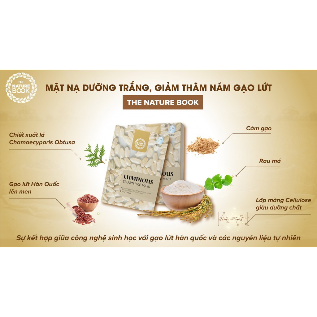 Mặt Nạ Dưỡng Trắng, Giảm Thâm Nám Từ Gạo Lứt The Nature Book Luminous Brown Rice Mask