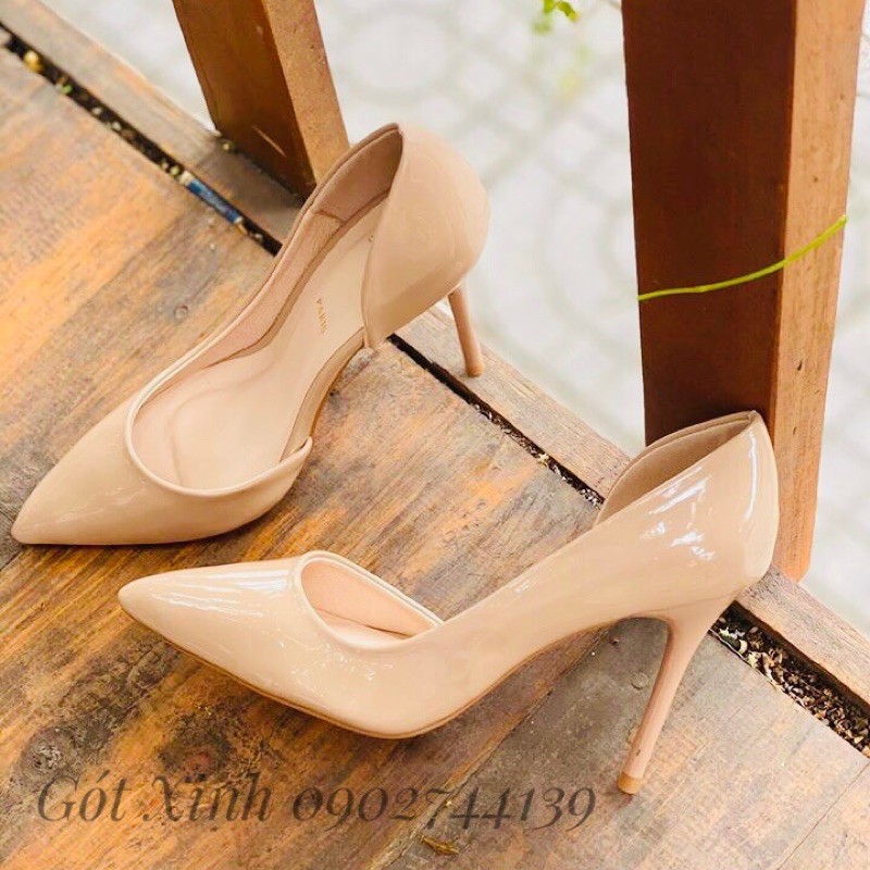 Giày cao gót bít mũi khoét eo cao 9p