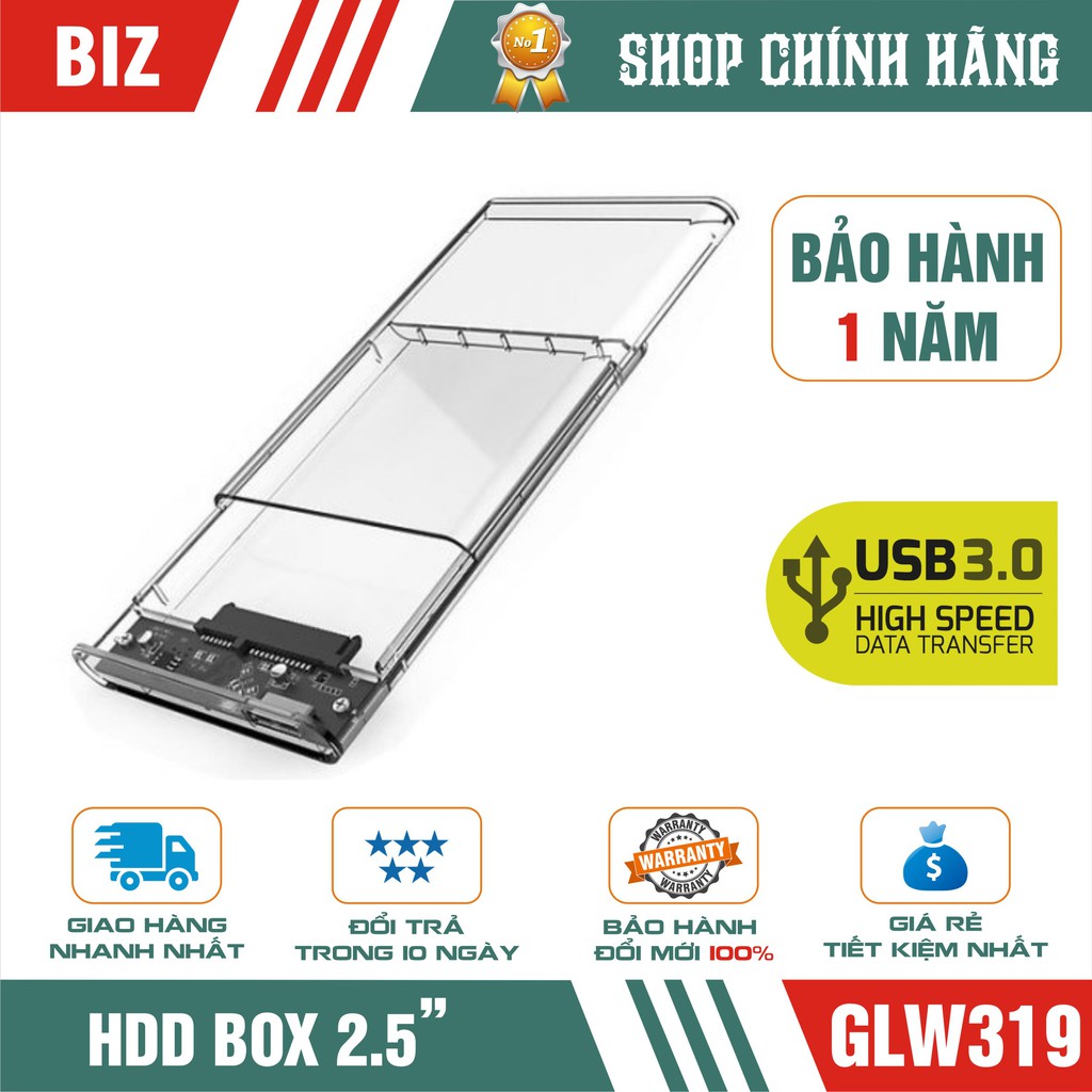 HDD BOX 2.5" TRONG SUỐT Gloway GLW319 Sata III USB 3.0