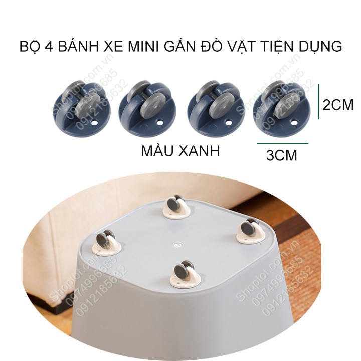 Bộ 4 bánh xe mini tiện dụng gắn đồ vật giúp di chuyển kệ, hộp, giá để đồ dễ dàng