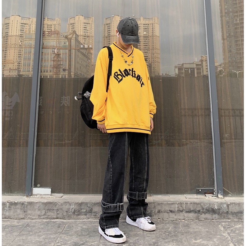 ÁO NỈ BLACKAIR HOT VÀNG ĐEN XANH - ÁO NỈ SWEATER BLACK AIR VIỀN CỔ TIM 3 MÀU UNISEX | BigBuy360 - bigbuy360.vn