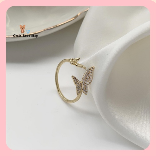 Nhẫn Hở Hình Cánh Bướm Đính Đá Phong Cách hàn Quốc [ CHUỘT LƯỜI SHOP]