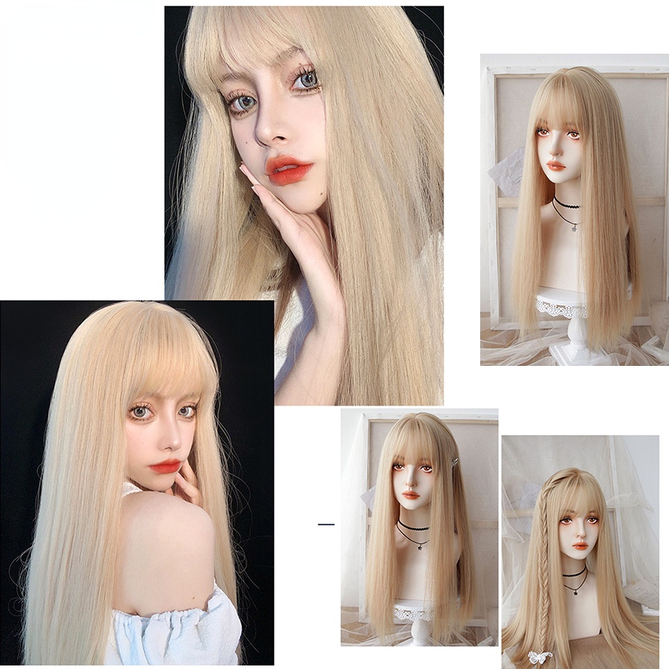 Bộ Tóc Giả Dài Thẳng Tự Nhiên Bằng Sợi Tổng Hợp Chịu Nhiệt Dùng Hóa Trang Cho Nữ