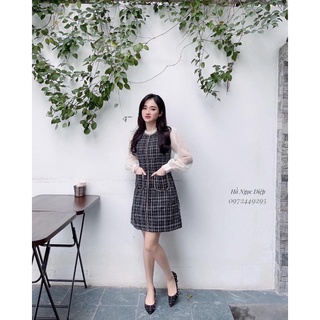 VÁY DẠ TWEED PHA TAY TƠ BỒNG