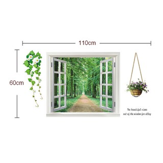 Decal trang trí cửa sổ lẳng hoa và con đường ( Kèm Video thật )