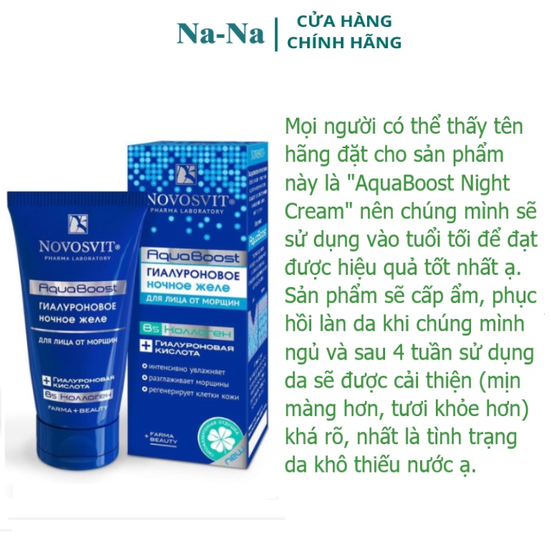 Gel thạch cấp nước Novosvit HA B5 Aqua Boost 50ml cấp nước, làm dịu, nuôi dưỡng làn da mịn màng, sáng khỏe