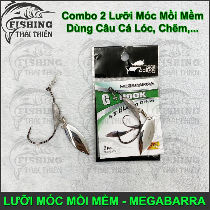 Combo 2 Lưỡi Móc Mồi Mềm Megabarra Có Thìa Chì Lưỡi Mustad Chuyên Dùng Câu Lure Cá Lóc, Chẽm, Tráp, Mú