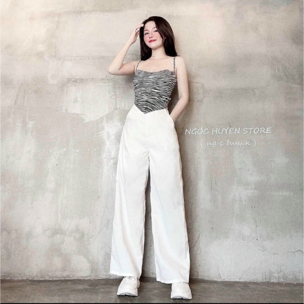 Set trang phục đi chơi sang chảnh, Set áo yếm 2 dây + quần dài culotes trắng