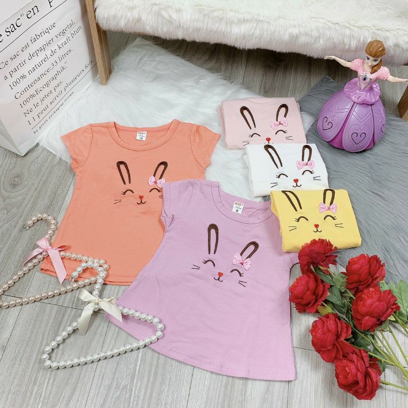 ÁO COTTON THÊU HÌNH NGHỘ NGHĨNH CHO BÉ GÁI SZ 8-18 KG.