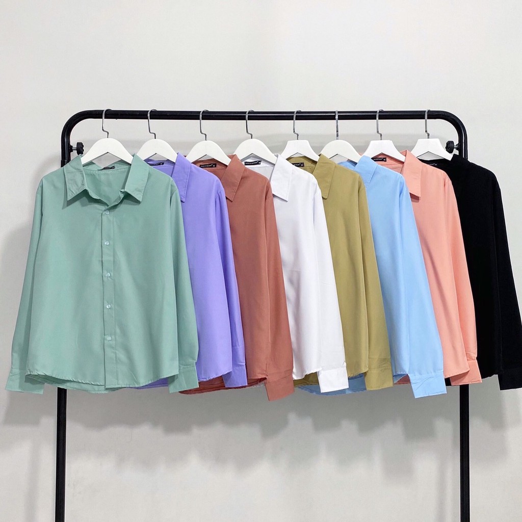 Áo Sơ Mi Trơn Dáng Rộng Tay Dài Màu Mới - Sơ Mi Tay Dài Dáng Rộng Unisex - MM