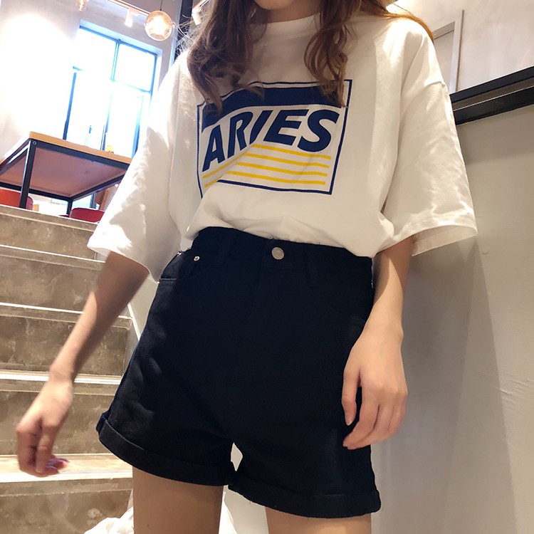Xiaozhainv Quần short denim lưng cao theo phong cách retro | BigBuy360 - bigbuy360.vn