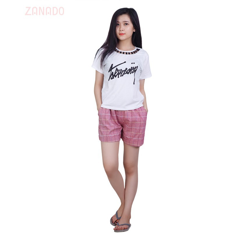 Quần đùi nữ ống rộng kẻ ô to thời trang ་ | BigBuy360 - bigbuy360.vn