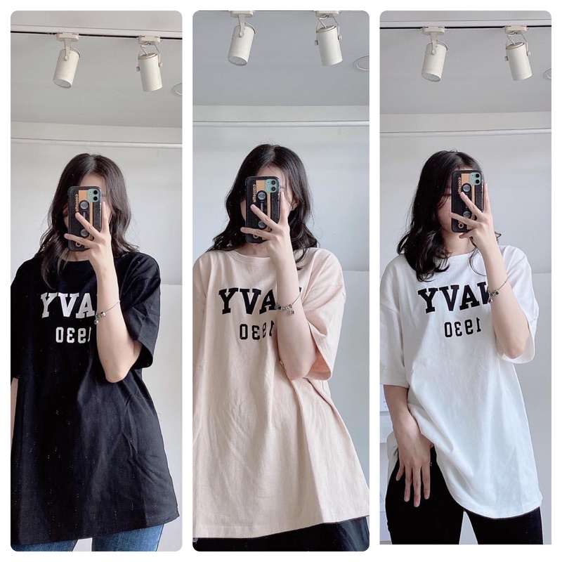 [Rẻ vô địch] Áo thun cotton tay lỡ dáng rộng unisex Navy freesize 38-65kg