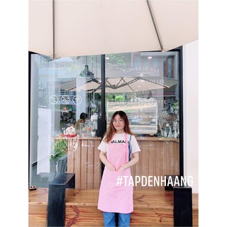 [ĐẶT TRƯỚC] Tạp dề trơn màu hồng pastel - Tạp dề yếm đồng phục kaki (in thêu logo inbox tư vấn)