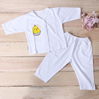 Bộ 5 áo Nút giữa Bosini Sơ Sinh Tay Dài + 5 quần dài bosini Trắng Cho Bé( 2.5kg - 14kg)