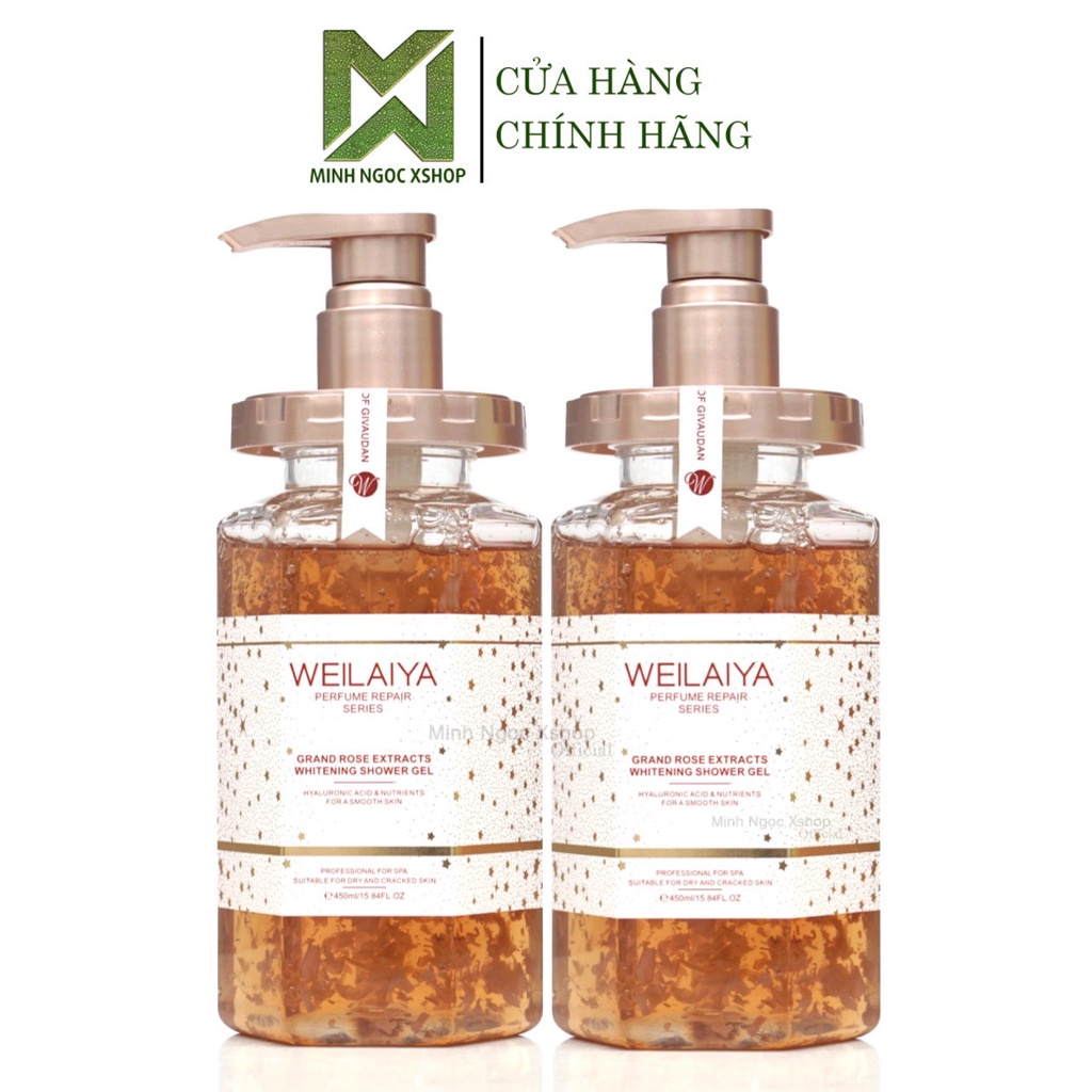 Combo 2 chai sữa tắm trắng da cánh hoa hồng DAMASK WEILAIYA GRAND ROSE EXTRACTS WHITENING SHOWER GEL 450ml