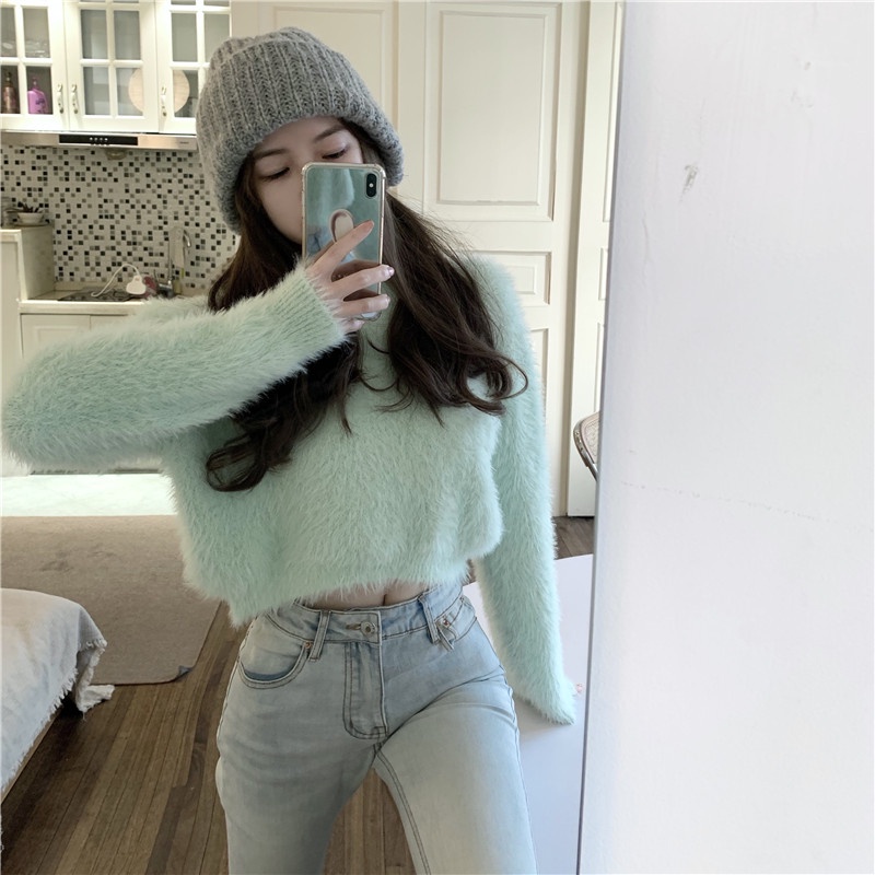 Áo len lông CROPTOP hot trend 2021 Hàn Quốc, Áo Len Lông Dáng Ngắn Phong Cách Hàn Quốc