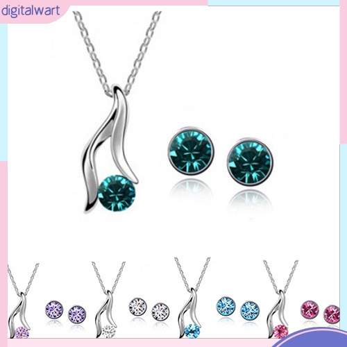 Bộ Vòng cổ + Bông Tai Mạ Bạc Đính Đá Sang Trọng Cho Nữ