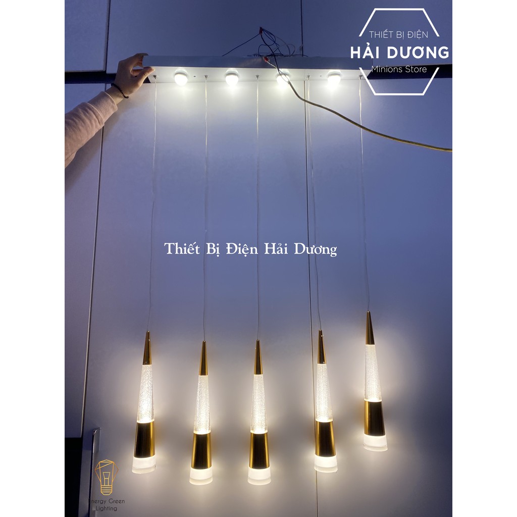 Bộ 5 Đèn Thả Trần Thủy Tinh Hình Ống DGT-099 - Có Đế Đèn Phát Sáng - Ánh Sáng Vàng - Energy Green Lighting