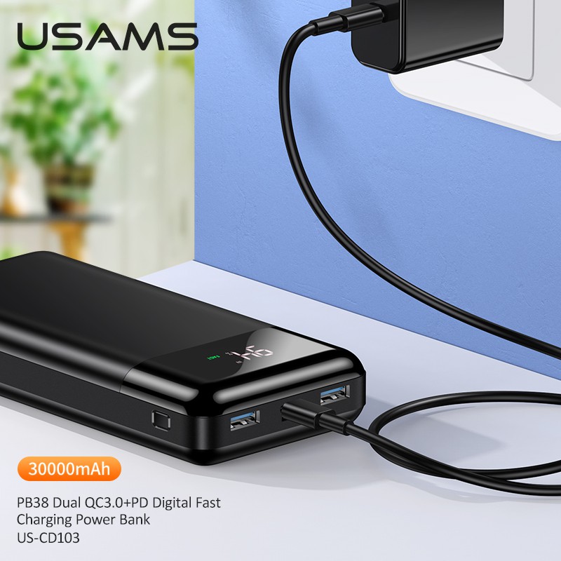 Pin Sạc Dự Phòng USAMS 30000mah QC 3.0 + PD Cao Cấp Cho Iphone Samsung Huawei Xiaomi