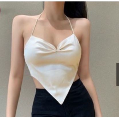 Áo Yếm 2 Dây Dáng Ngắn Croptop Hở Lưng Cá Tính Chất Lụa Satin Áo Kiểu Nữ Hàn Quốc