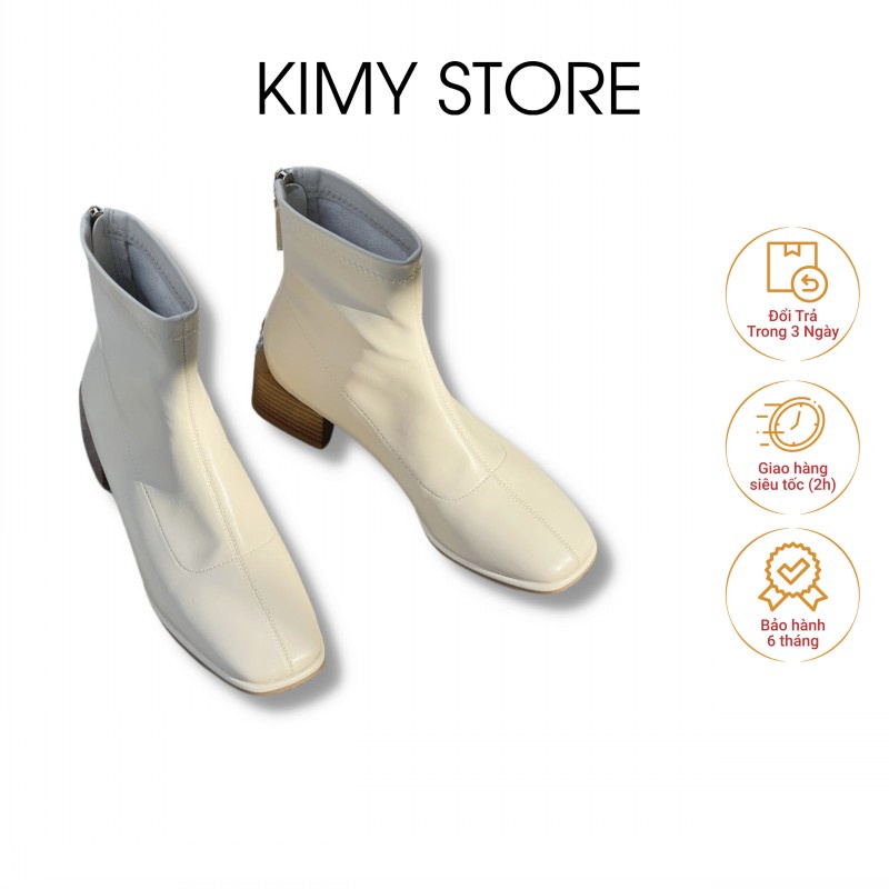 Bốt nữ cao cổ da mềm, Boot nữ cổ cao gót 3cm giày vnxk - Kimystore