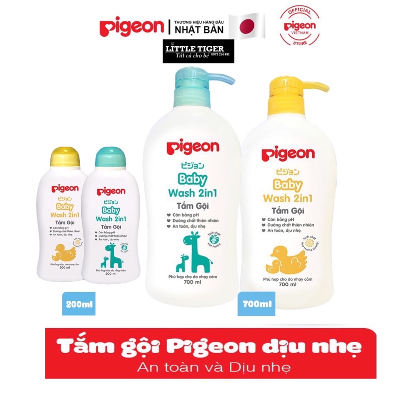 Sữa Tắm Gội Toàn Thân Cho Bé Pigeon Baby Wash 2in1 700ml /200ml