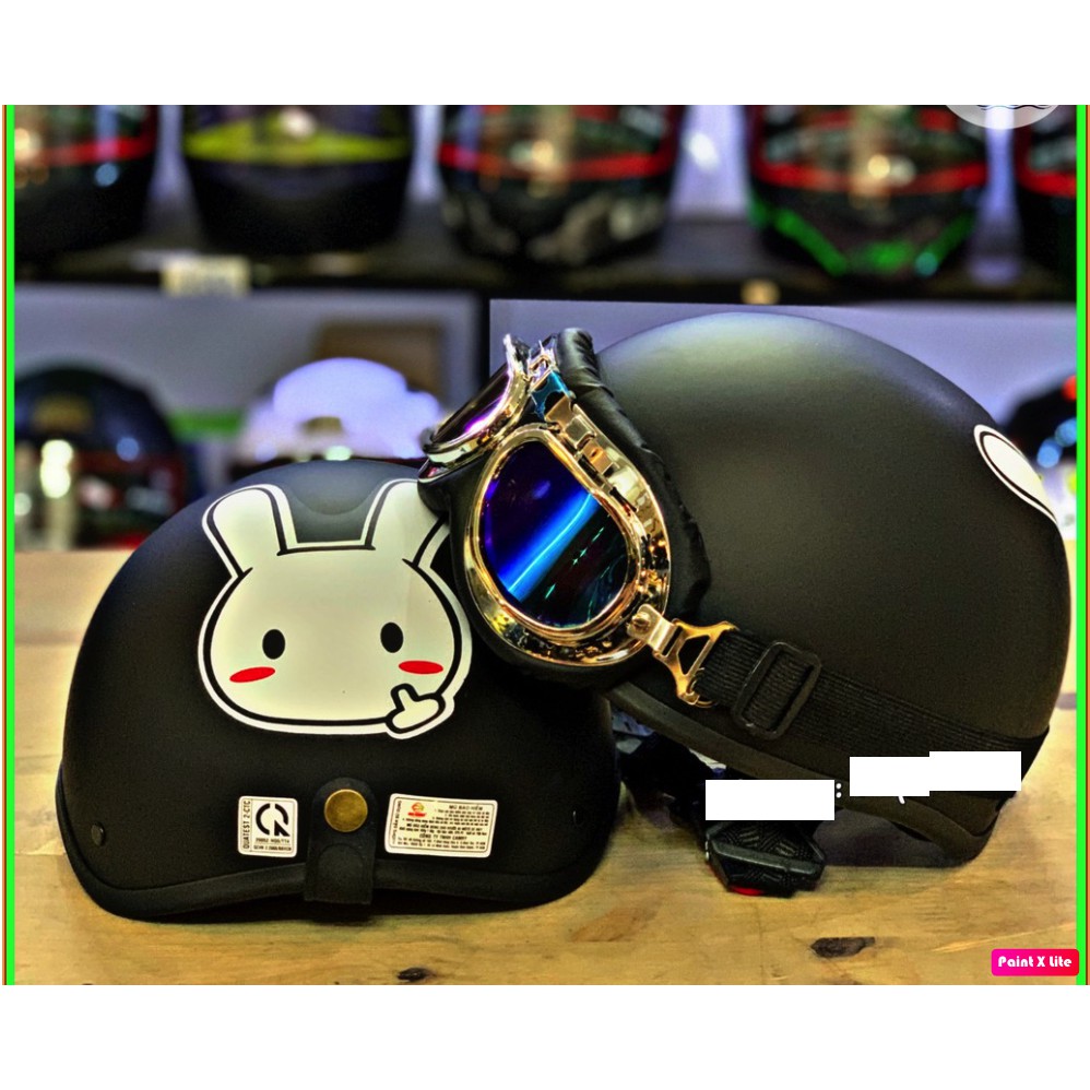 Mũ bảo hiểm nửa đầu 1/2 thỏ cony trắng, củ cải hồng, người nhện, one piece, monster ( Không kèm kính)