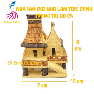 Nhà sàn đôi NHỎ làm tiểu cảnh trang trí cho bể cá mini size 8x7x5 cm BĐH1-36