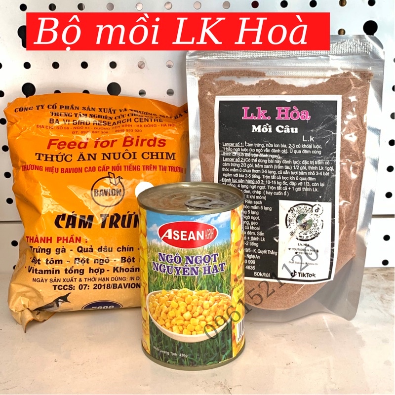 Combo mồi câu cá LK hoà, Thính dụ LK, cám trứng ba vì, ngô ngọt chuyên chép, trắm cực nhạy
